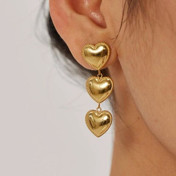 Gold heart dangle earrings #1159 - Picture 1 of 5